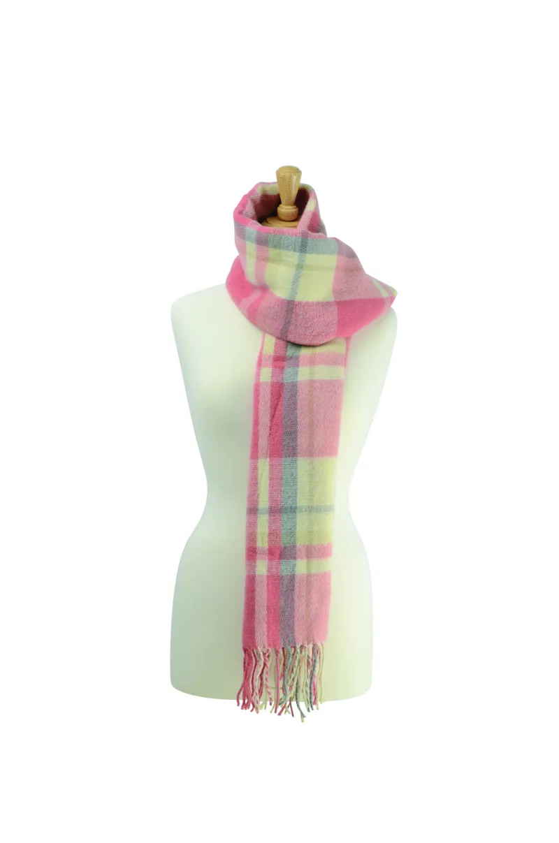 Hy Equestrian Ladies Supersoft Tartan Scarf - Coral/Grey/Cream